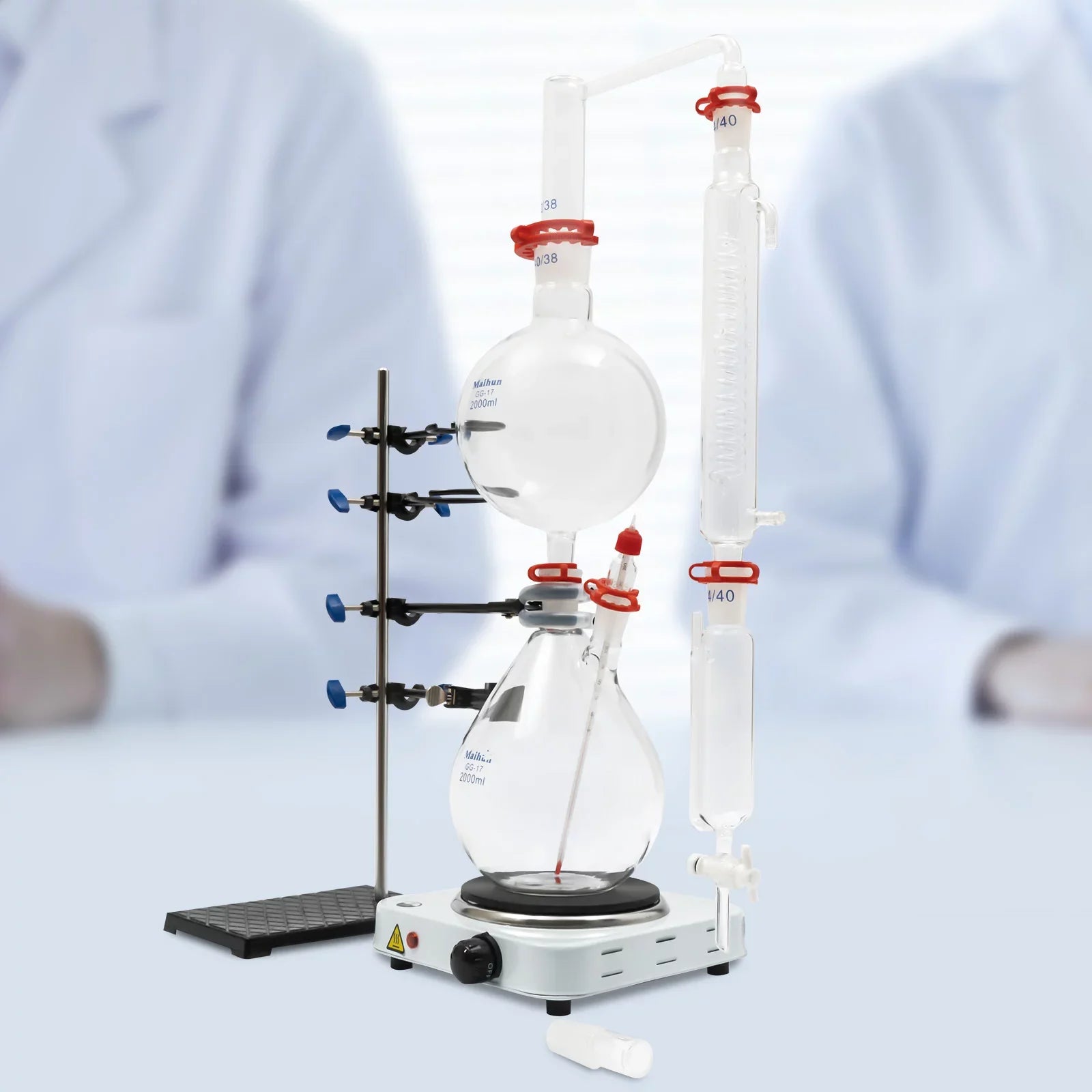 Miumaeov 2000ML Essential Oil Distillation Apparatus with Condenser + Hot Stove + Essential Oil Separator Lab Glass Distillation Kit Steam Water Distiller Purifier