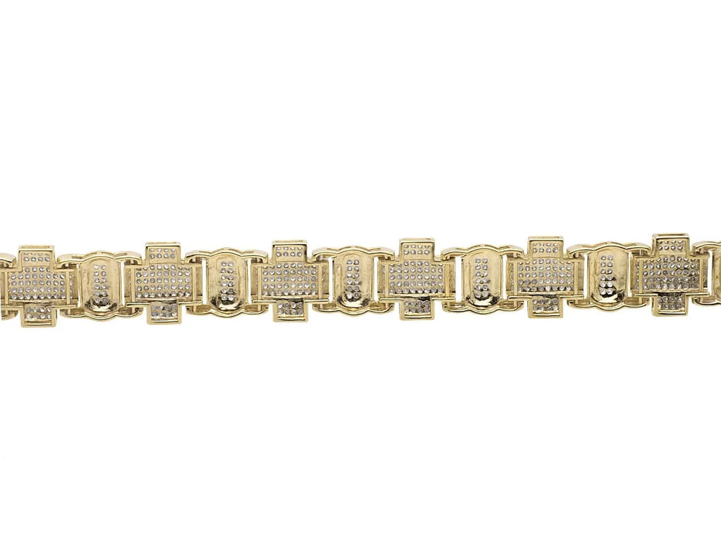 Men's 10K Yellow Gold Pave Genuine Diamond Cross Link Statement Bracelet 8" 4.5ct