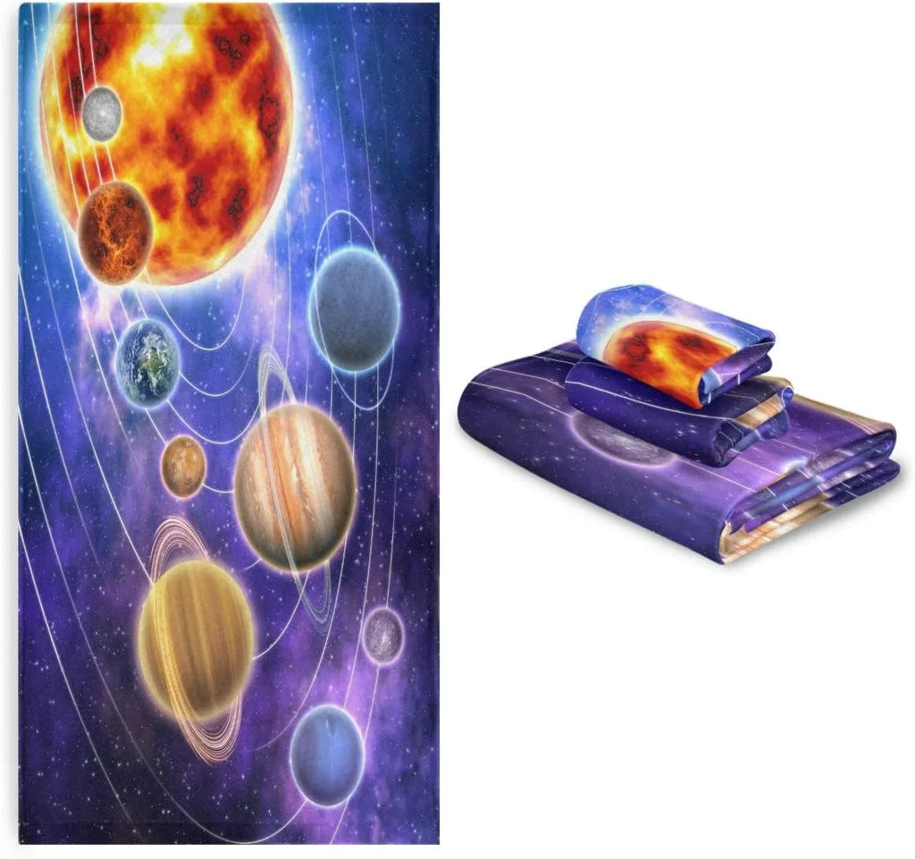Coolnut Solar System Planets 3 Piece Towels Set, Quick-Drying & Absorbent, 1 Bath Towels, 1 Hand Towels and 1 Washcloths Wash cloth