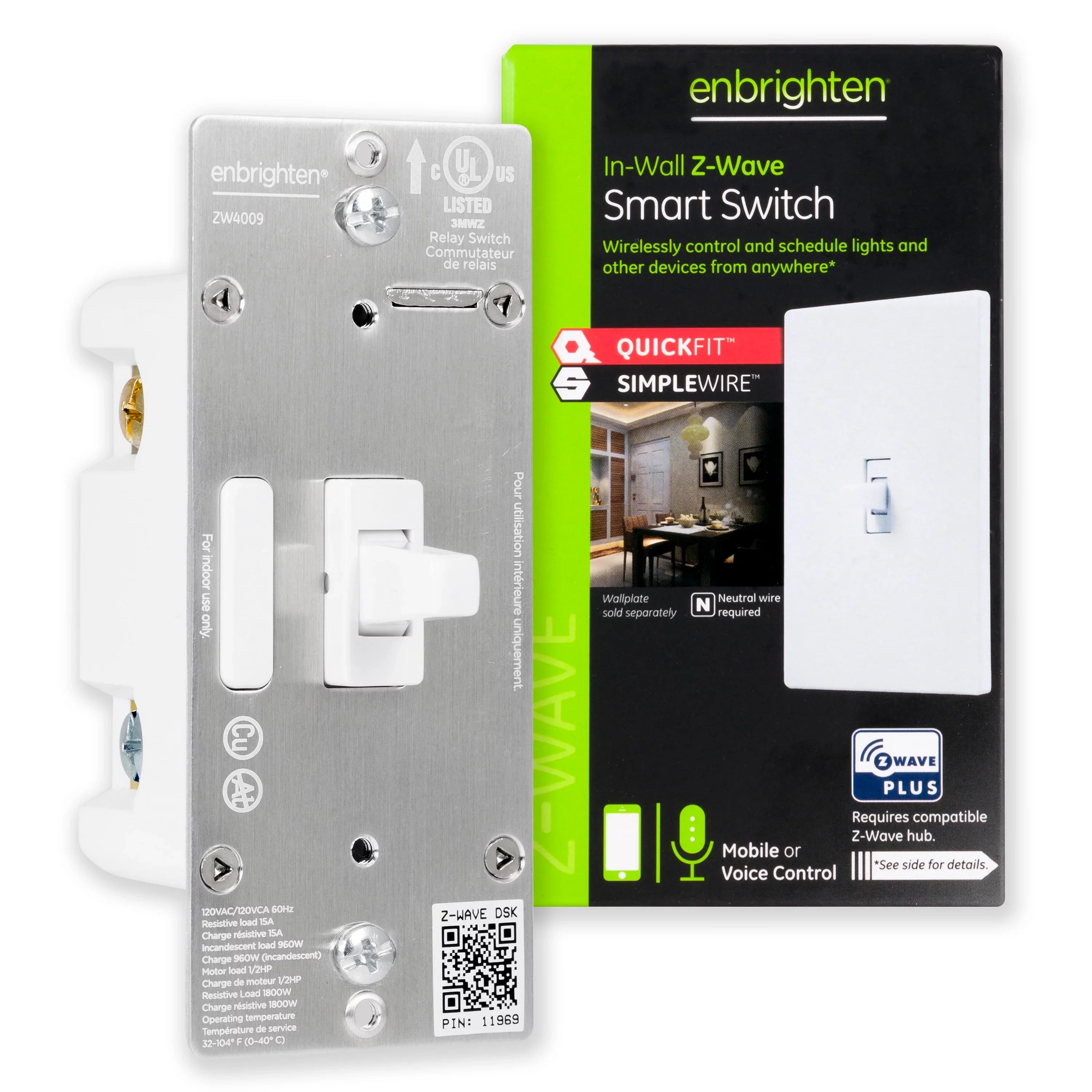 Enbrighten Z-Wave Plus Smart Toggle Light Switch, Z-Wave Hub Required, 46202, White