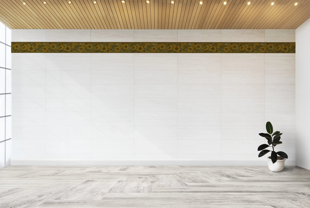 Dundee Deco Peel and Stick Self Adhesive Wallpaper Border - Floral Yellow, Mustard Sunflowers, Butterflies, 15 ft x 7 in