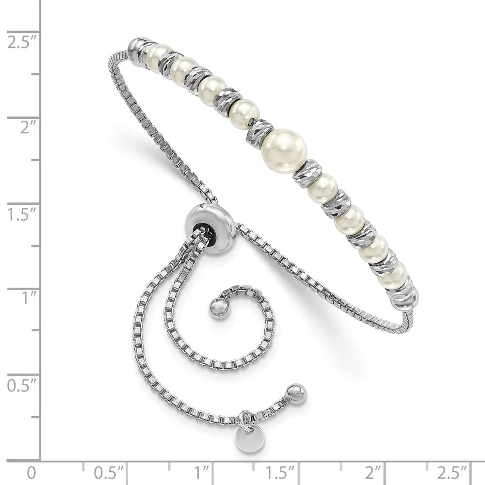 Auriga 925 Sterling Silver RH-plated D/C Beads Glass Pearl Adjustable Bracelet for Women