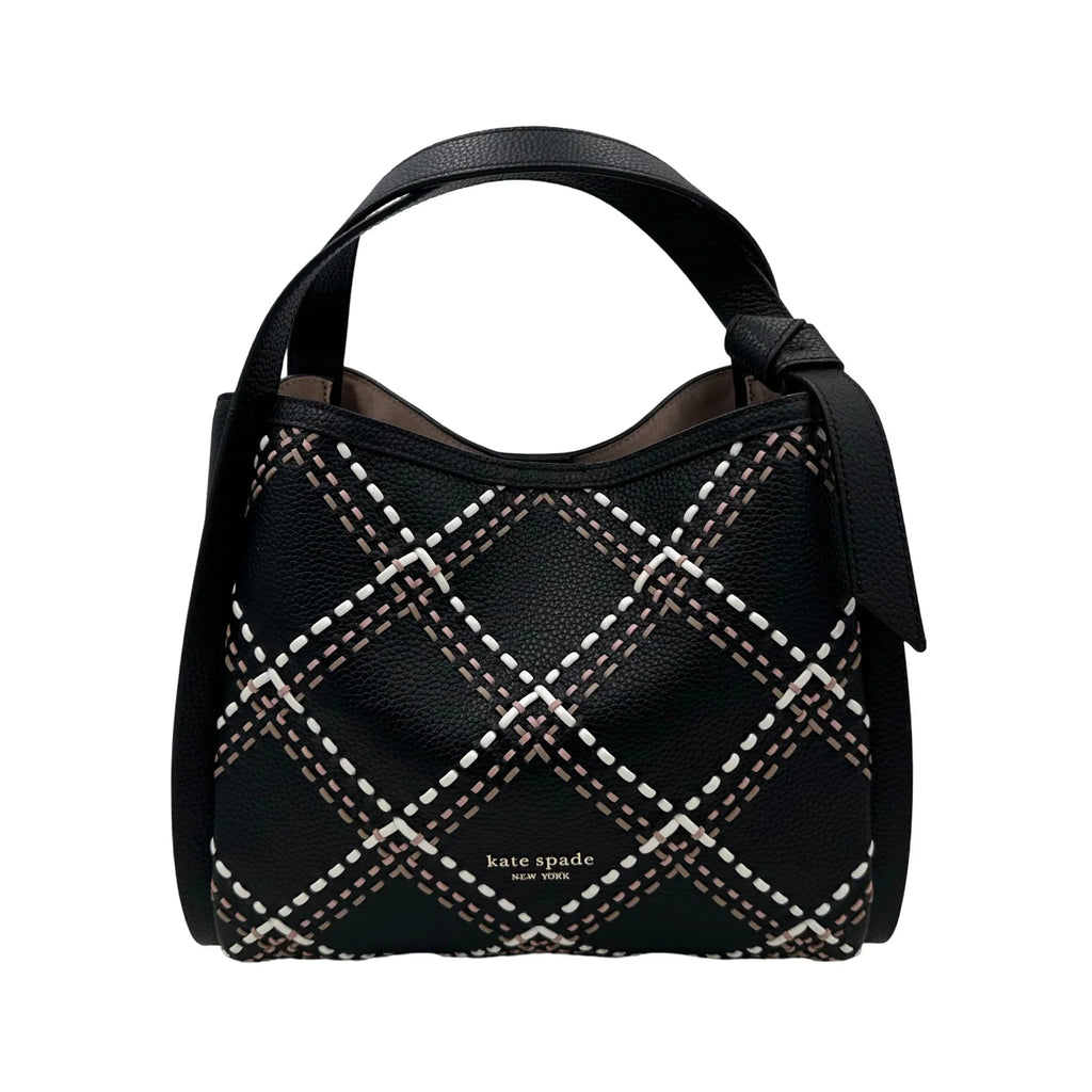 Kate Spade Knott Plaid Stitched Medium Crossbody Tote - Ebony