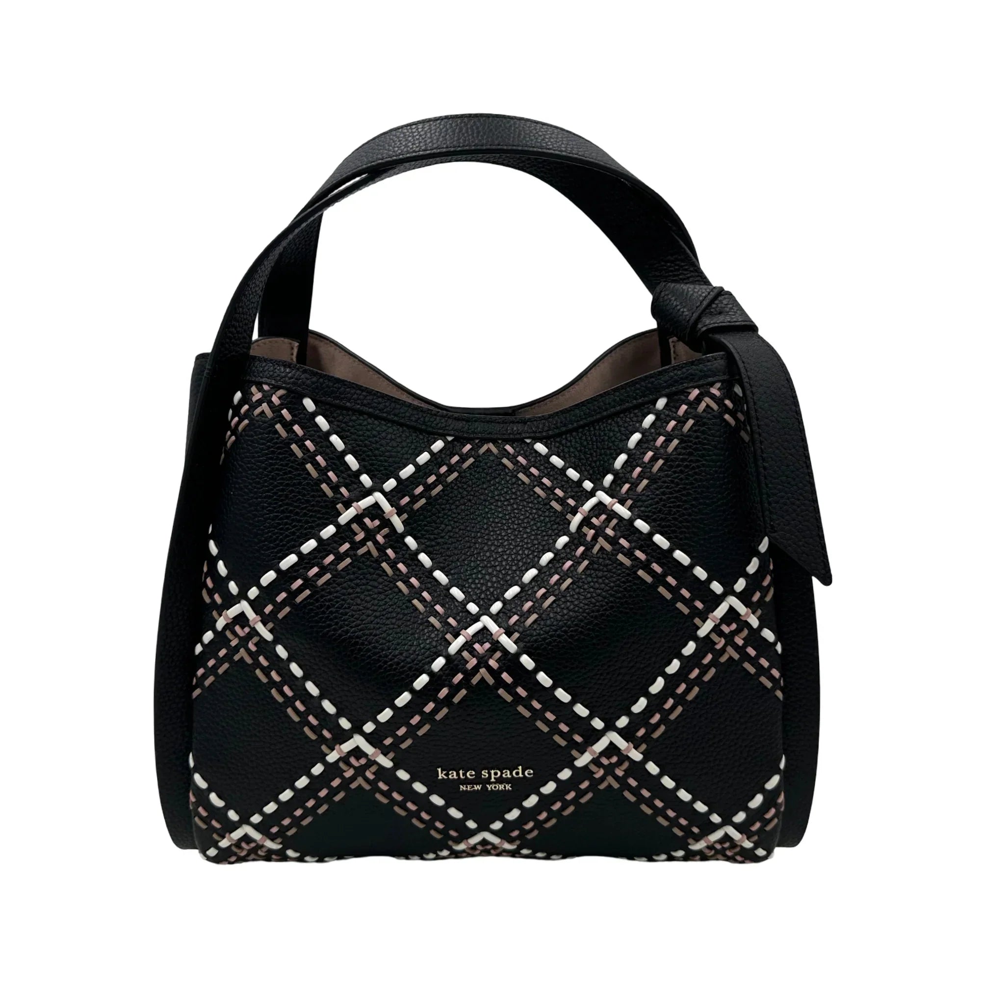 Kate Spade Knott Plaid Stitched Medium Crossbody Tote - Ebony