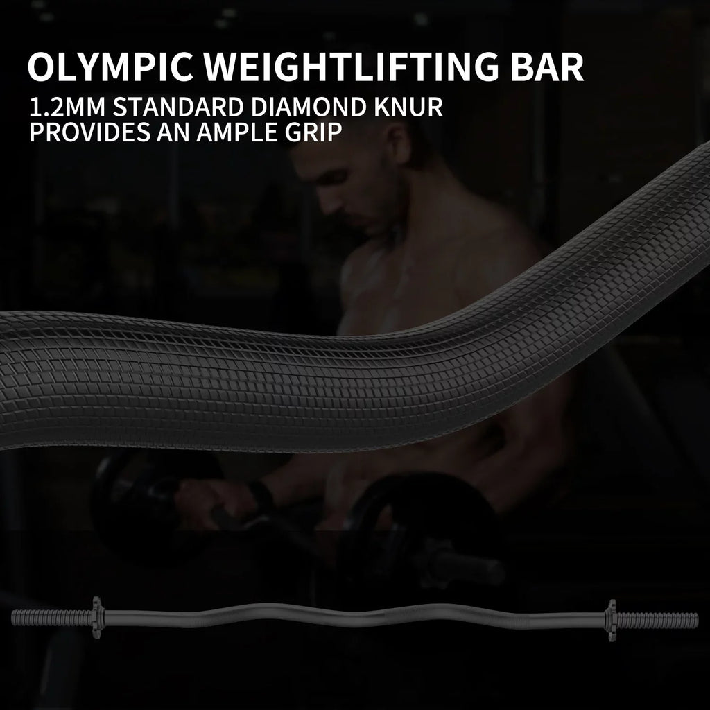 FIXTECH 47'' Olympic Curl Bar with Collars for All Standard Plates, 220-Pound Capacity, Jet