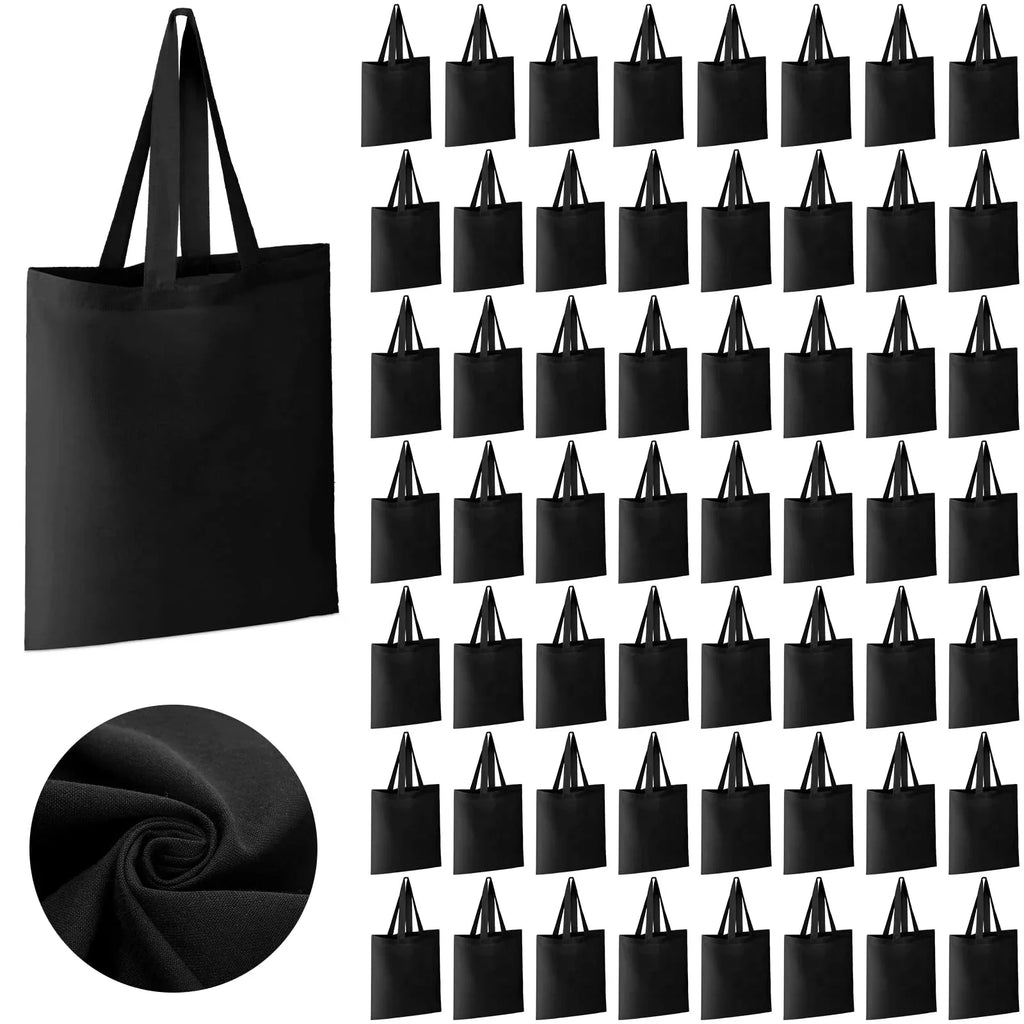 60 Pcs Cotton Canvas Tote Bags Bulk Reusable Grocery Cloth Bags with Handles for DIY Craft Gift Ebony