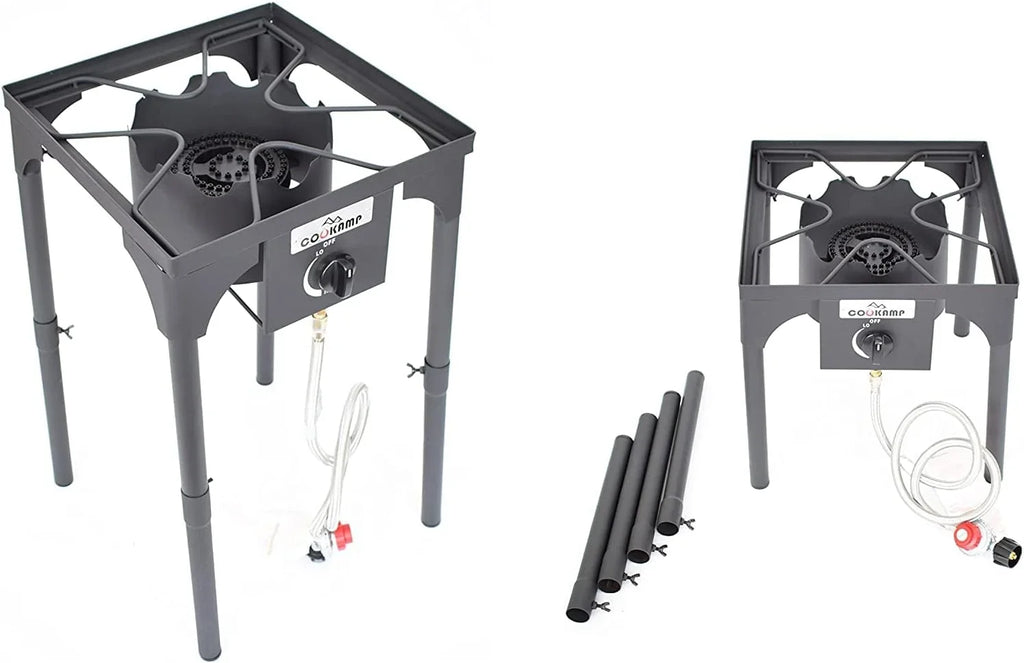 High Pressure Banjo Outdoor Camp Stove with Adjustable Height. 0-20 PSI Adjustable Regulator and Steel Braided Hose (1-Burner)