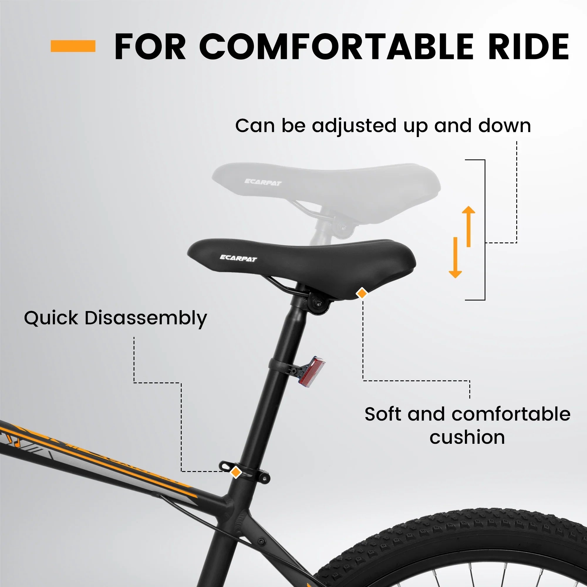 Ecarpat 26 inch mountain bike adult aluminum frame shock absorbing front fork bike 21-speed disc brake, Jet orange.