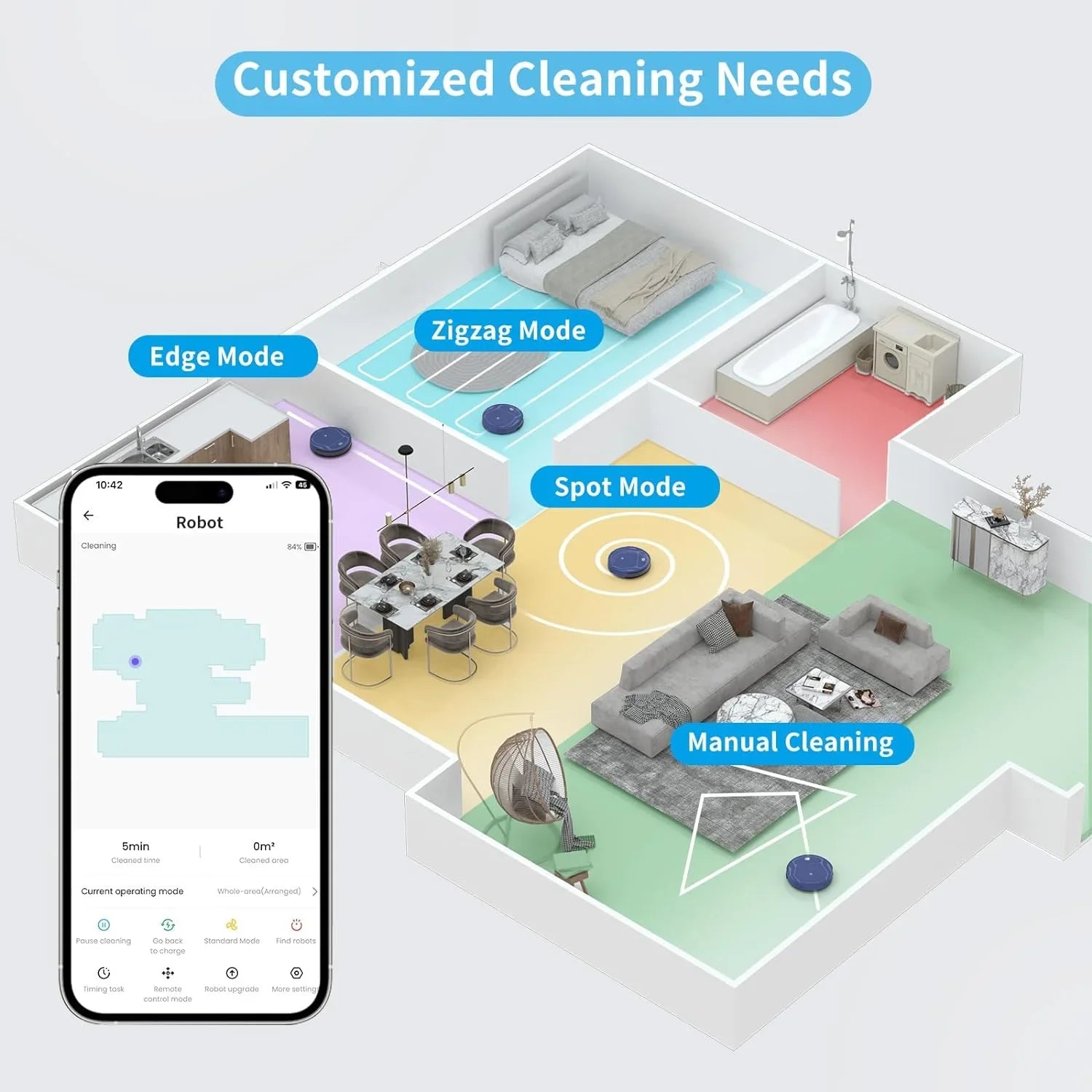 Robot Vacuum Cleaner, Tangle-Free 2200Pa Suction, Slim, Low Noise, App Control, 120 Mins Runtime, Automatic Self-Charging Robotic Vacuum, Ideal for Pet Hair Hard Floor and Daily Cleaning