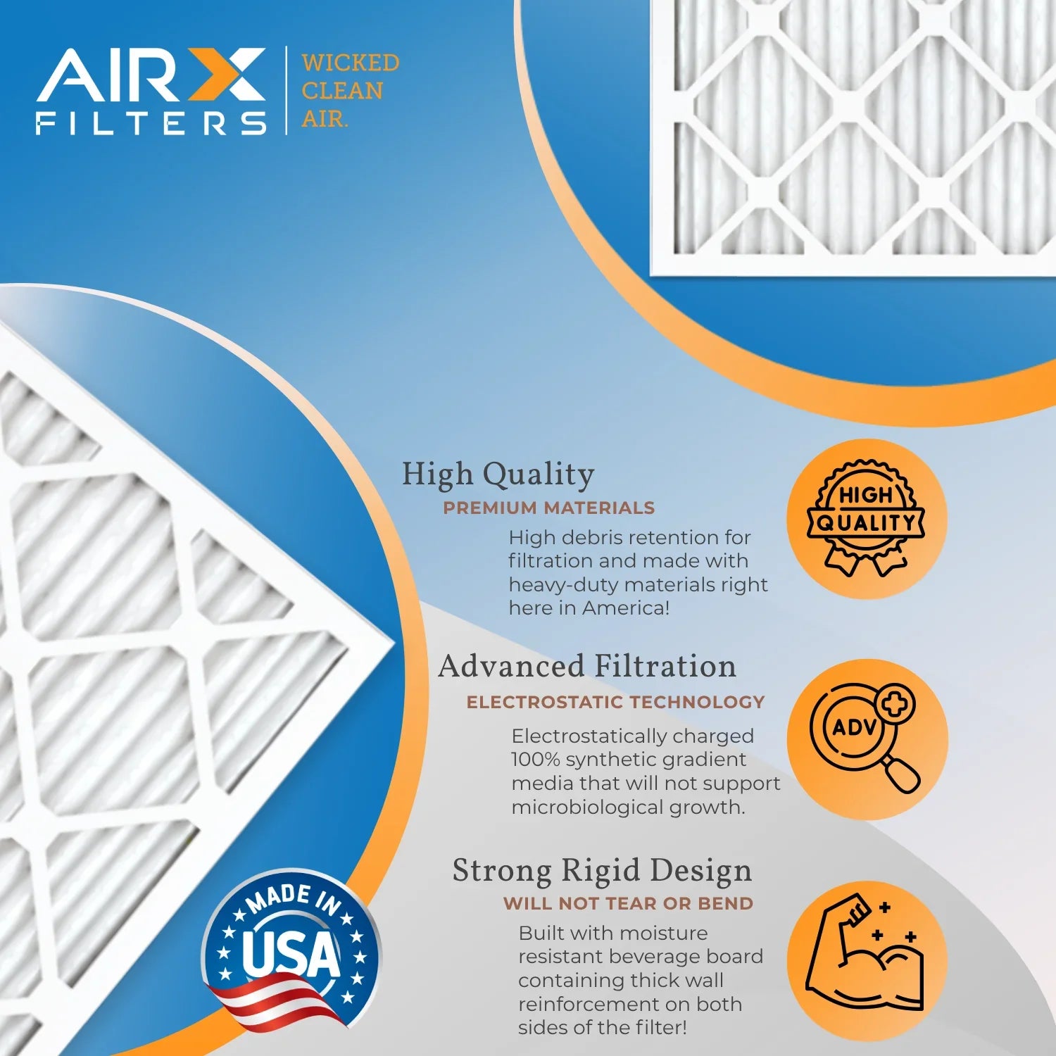 12x12x1 Air Filter MERV 13 Rating, 12 Pack of Furnace Filters Comparable to MPR 1500 - 2200 & FPR 9 - Made in USA by AIRX FILTERS WICKED CLEAN AIR.