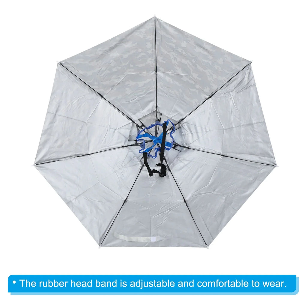 Uxcell OD 37.4" Umbrella Hat, Oxford Fabric Folding Double Layer Sun Rain Cap with Head Strip, Camo