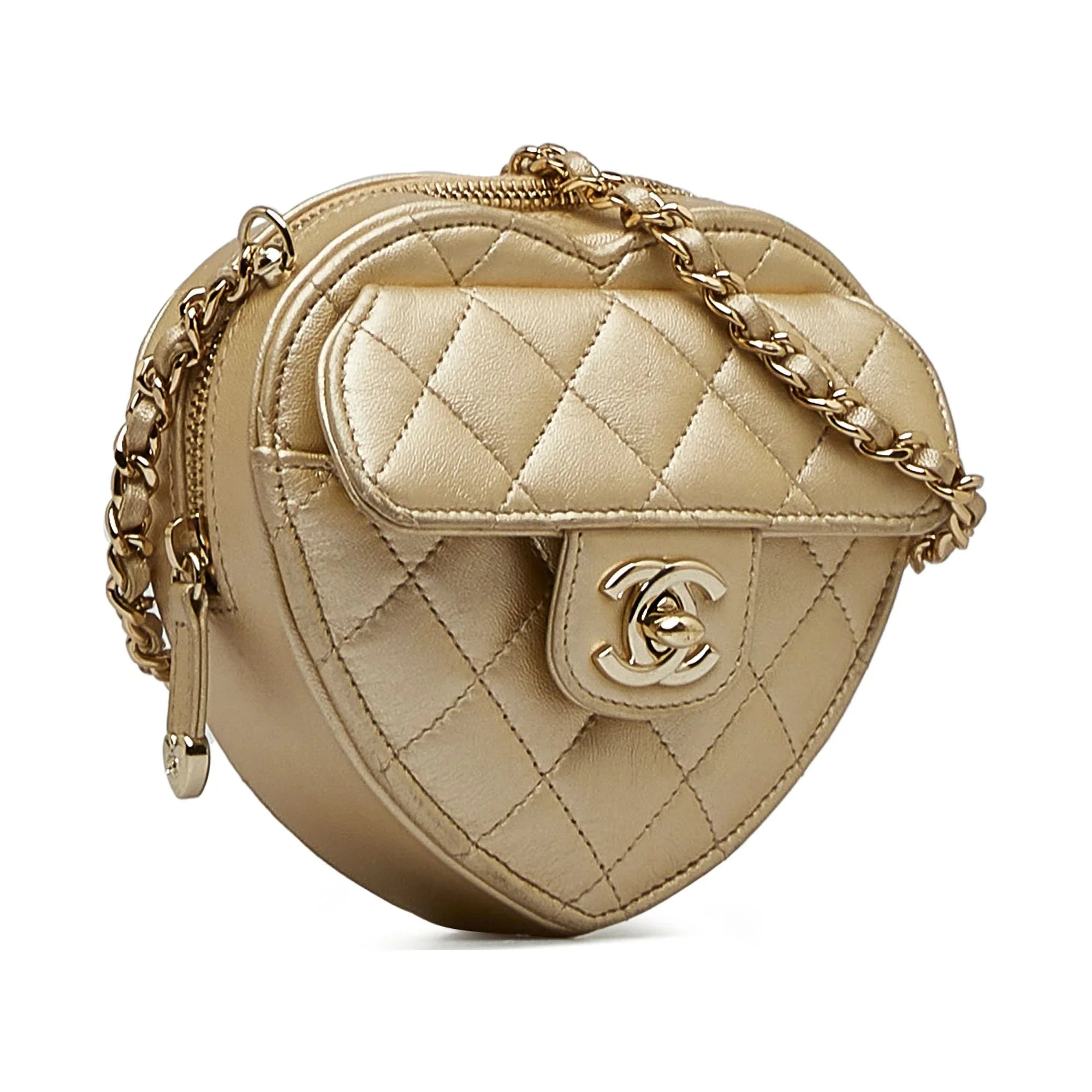 Pre-Owned Authenticated Chanel Mini CC in Love Heart Crossbody Lambskin Leather Gold Crossbody Bag Unisex (Good)