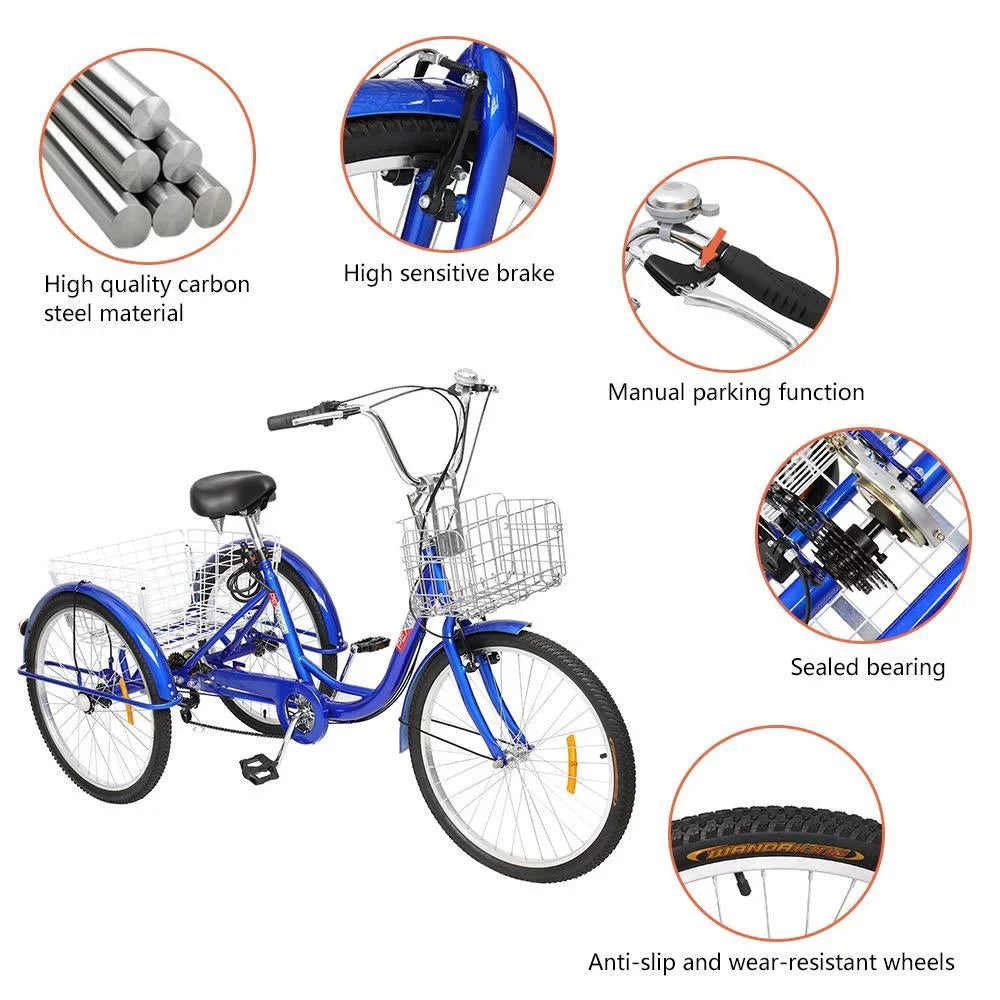 SalonMore Adult Tricycle 26-Inch Wheel Men's Women's Bike, Blue