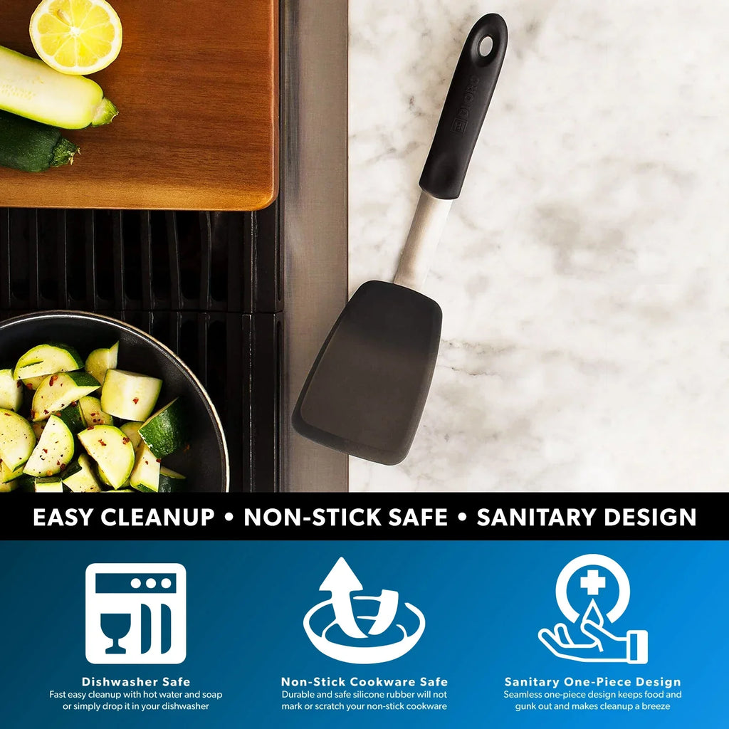 Di Oro Chef Series Standard Flexible Silicone Turner Spatula - 600F Heat Resistant Rubber Kitchen Spatula