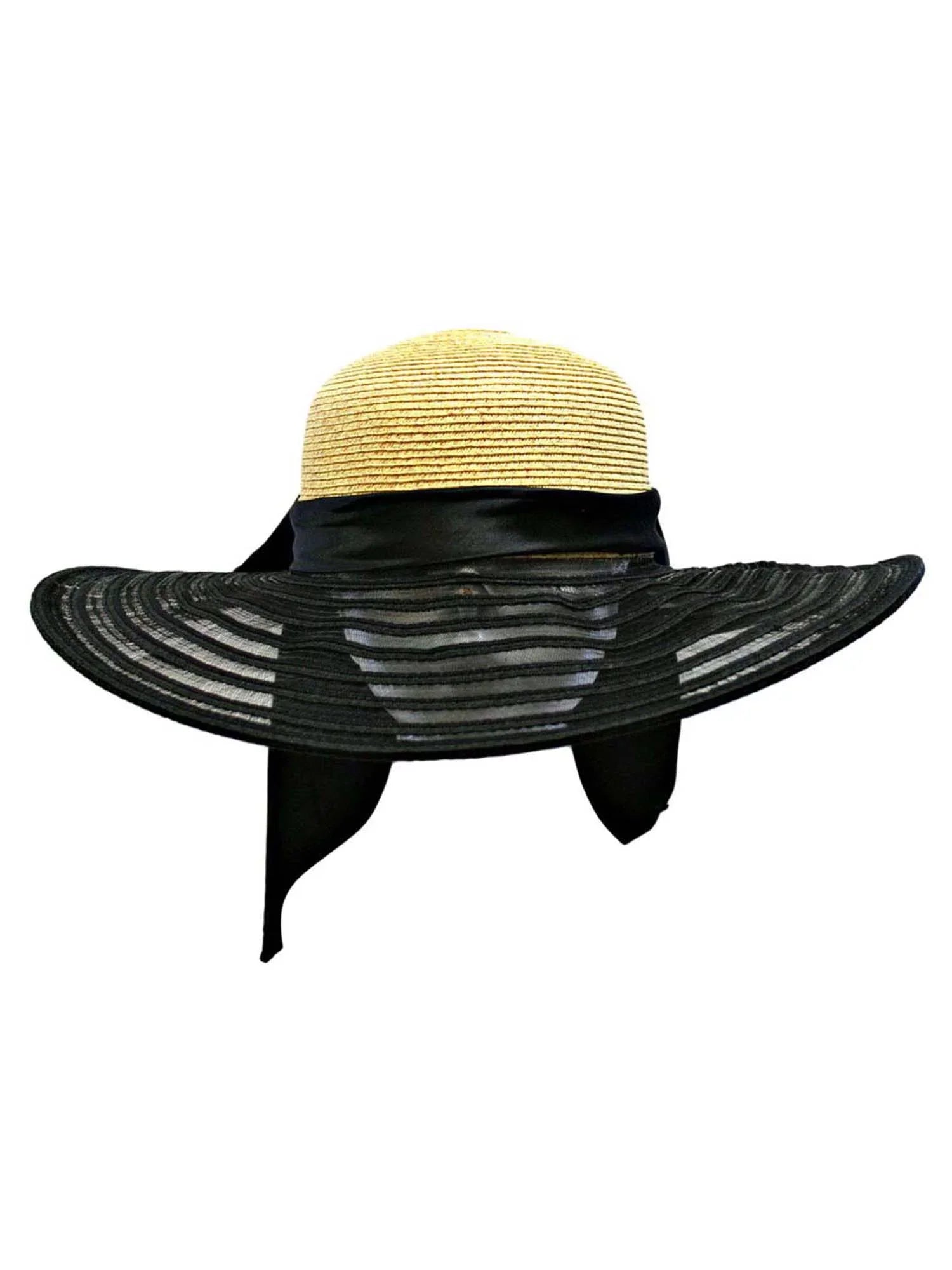 Wheat & Jet Wide Brim Floppy Hat Large With Satin Bow