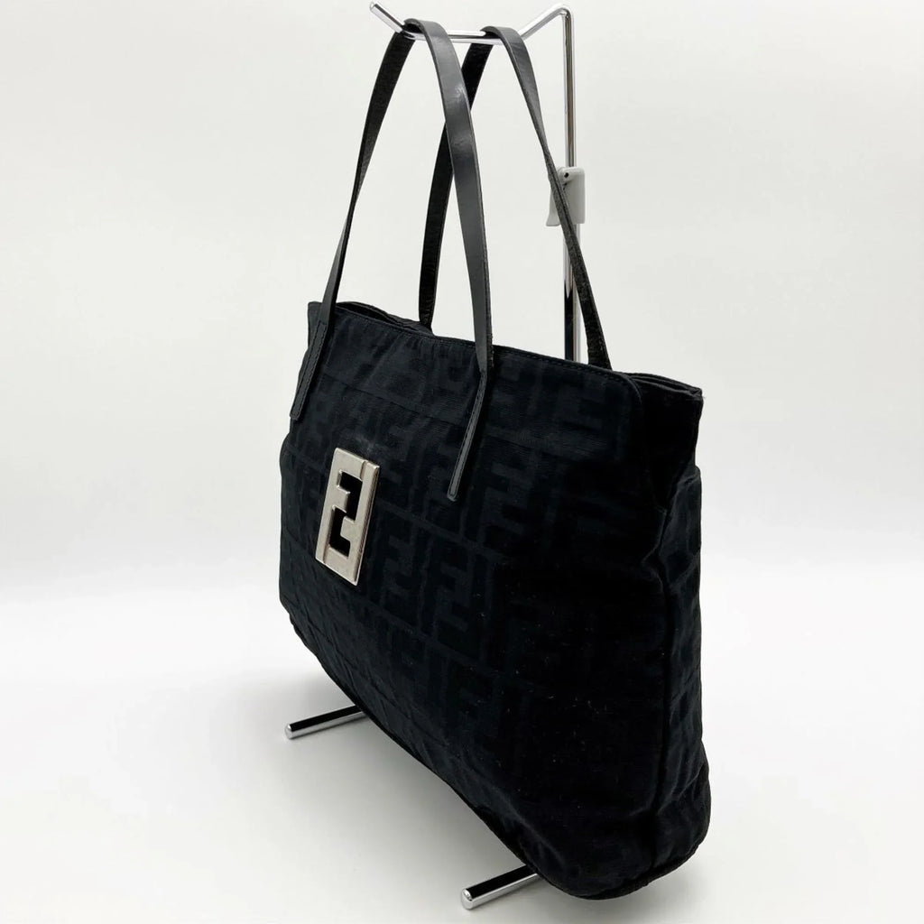 Pre-Owned FENDI Zucca pattern tote bag handbag Ebony nylon canvas ladies 15786 (Good)