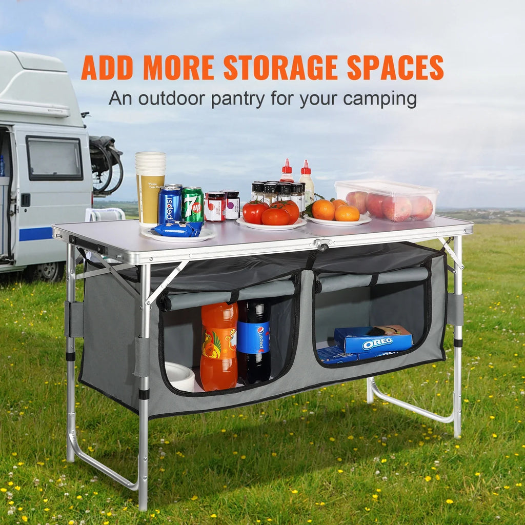 SKYSHALO Folding Portable Cook Station 3 Adjustable Heights Camping Kitchen Table