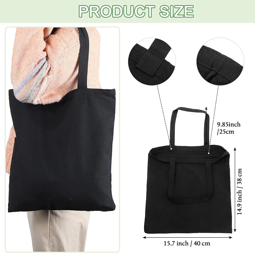 60 Pcs Cotton Canvas Tote Bags Bulk Reusable Grocery Cloth Bags with Handles for DIY Craft Gift Ebony
