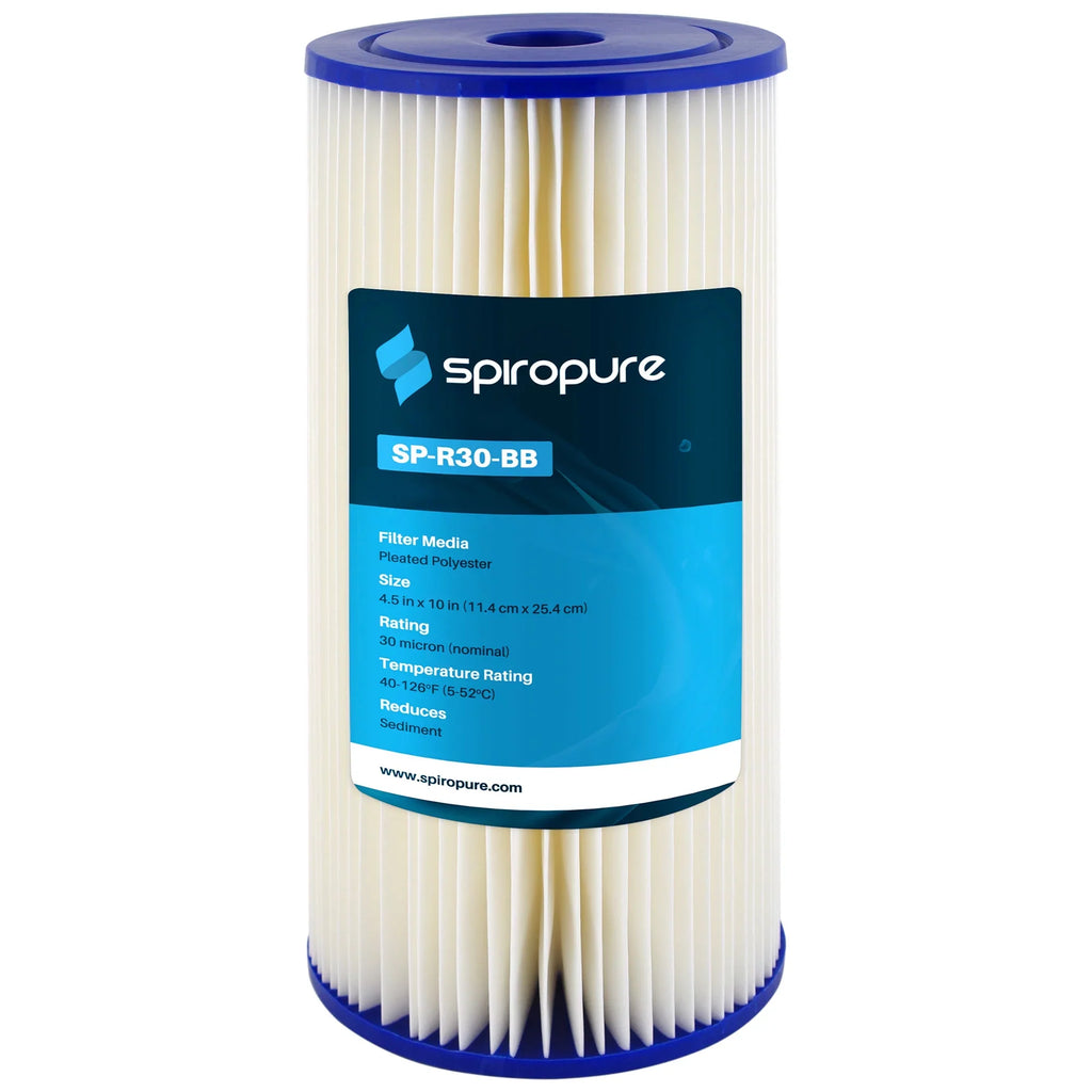 SpiroPure 10 x 4.5" Pleated Polyester Filter Cartridge, 30 Micron (8 Pack)