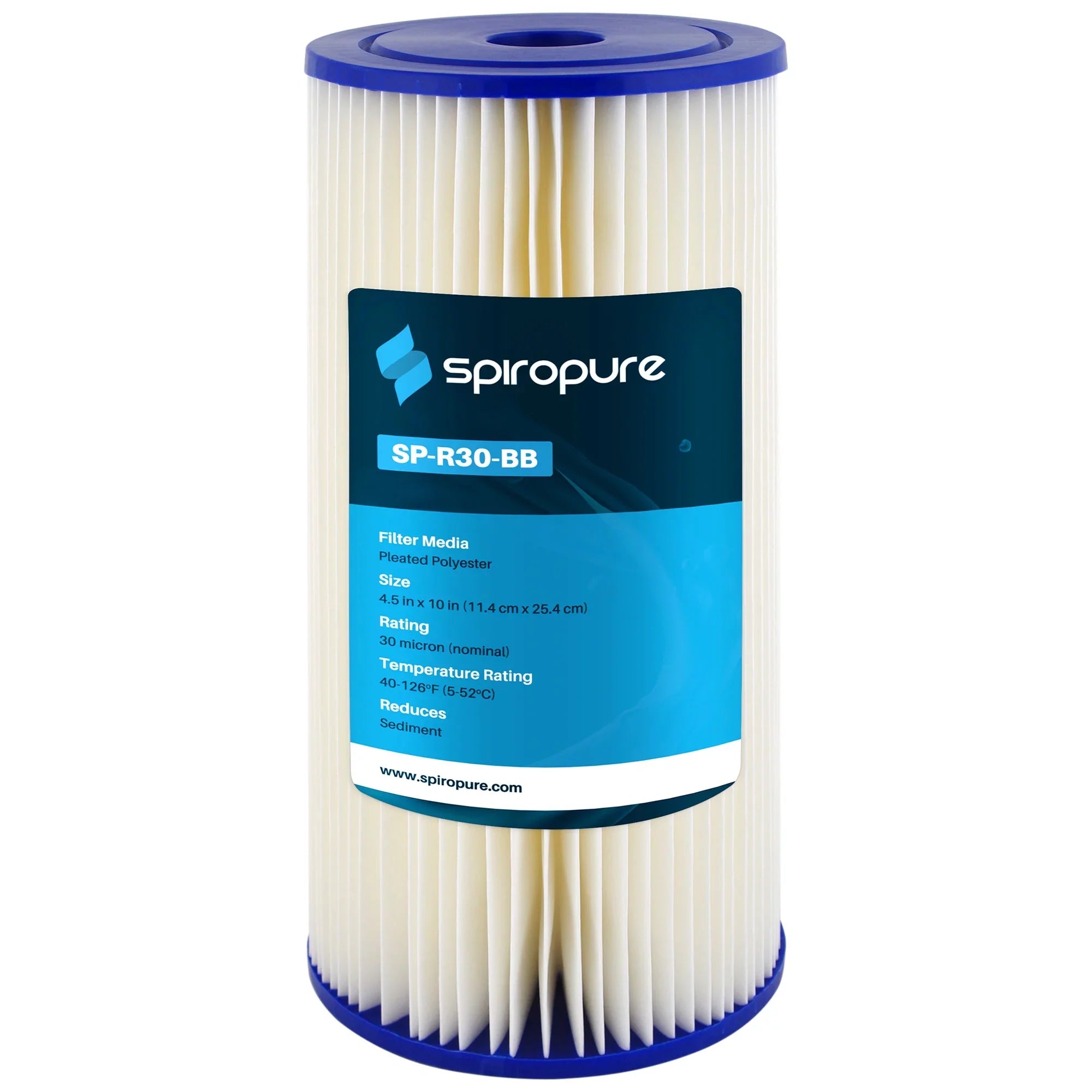 SpiroPure 10 x 4.5" Pleated Polyester Filter Cartridge, 30 Micron (8 Pack)