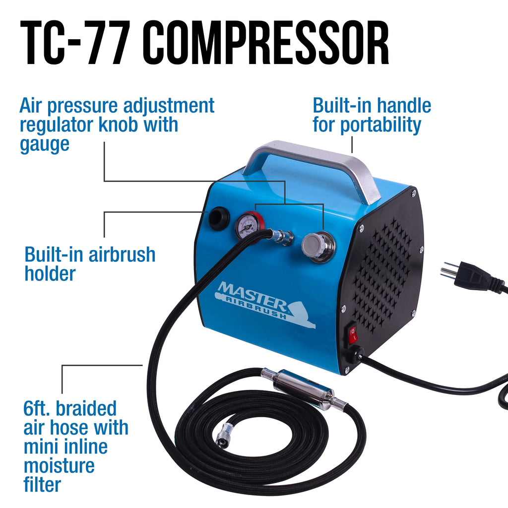 Pro Airbrush System w/ 3 Airbrushes Deluxe Air Compressor & 6 Paint Colors