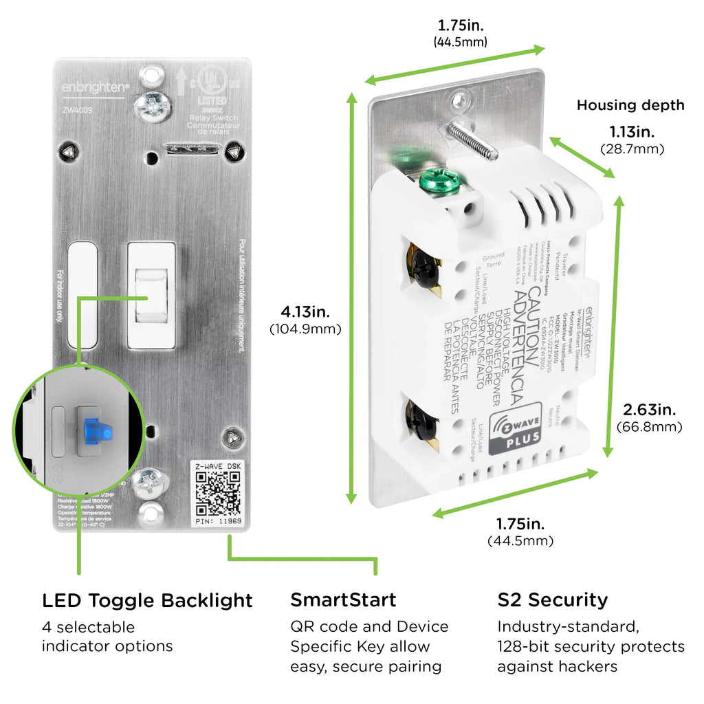 Enbrighten Z-Wave Plus Smart Toggle Light Switch, Z-Wave Hub Required, 46202, White