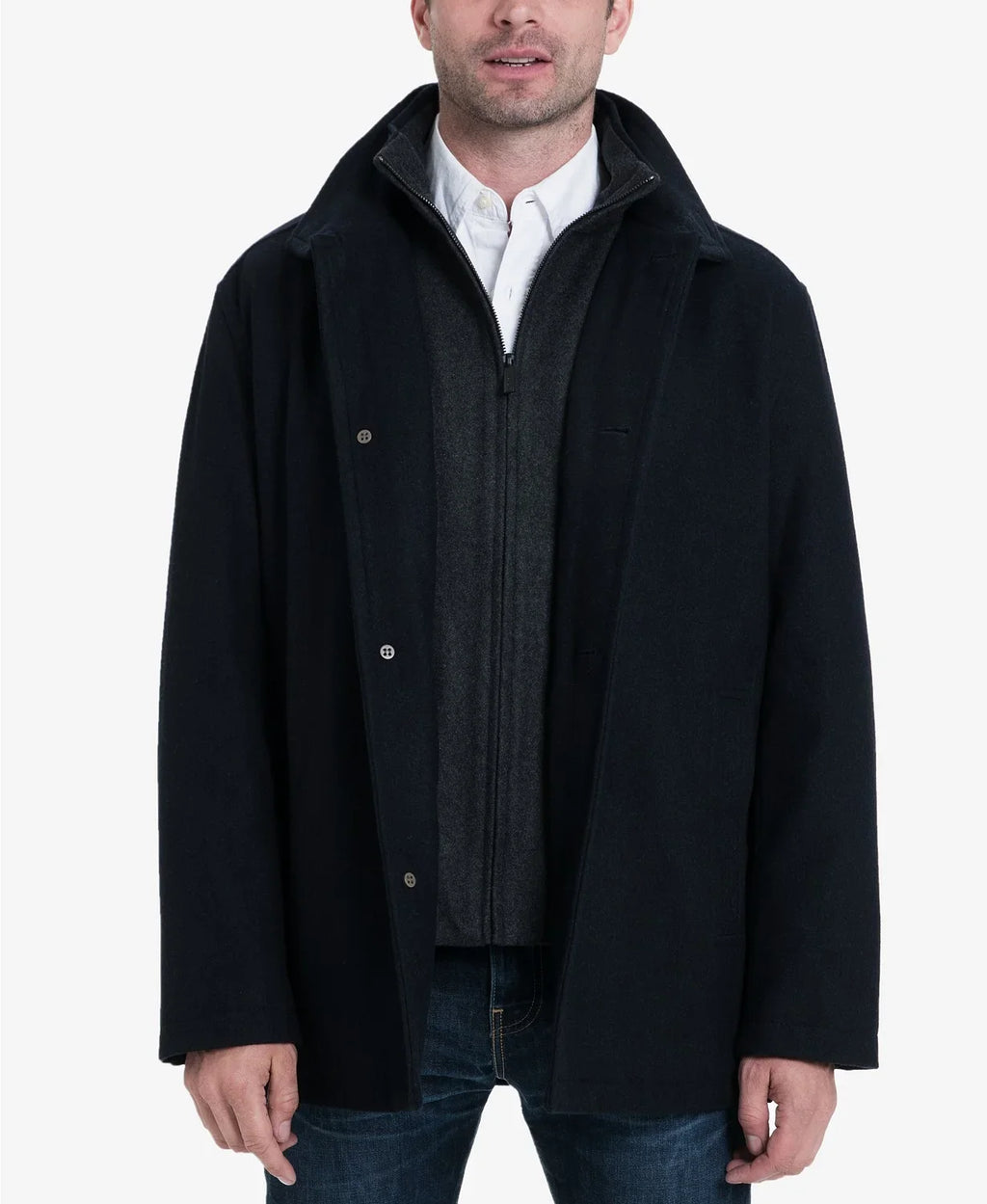 London Fog Men's Wool Blend Button Front Car Coat, Charcoal, XX-Large