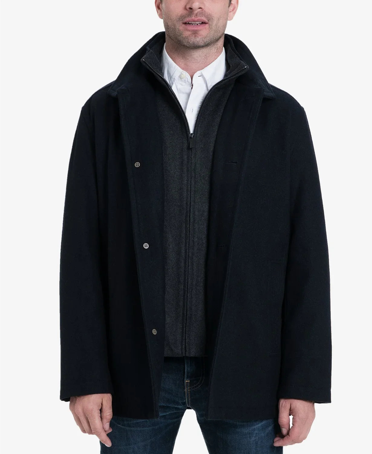London Fog Men's Wool Blend Button Front Car Coat, Charcoal, XX-Large