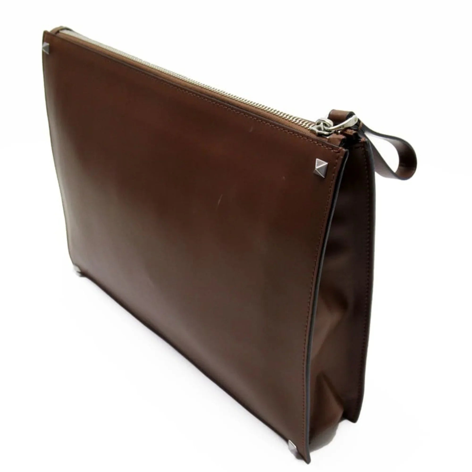 Pre-Owned Valentino Garavani VALENTINO GARAVANI clutch bag brown leather x studs (Good)