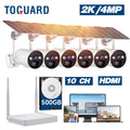 Toguard SC17 10CH 2K/4MP Solar Wireless Security Camera System Outdoor 6 Pcs Battery WiFi Bullet Surveillance Camera NVR HDMI Connector