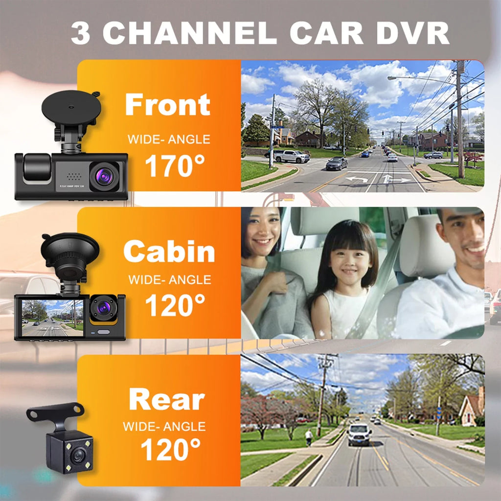 Shinysix Dash Cam Front and Rear Interior 3 Cameras 1080P+720P+480p Car Rearview Mirror Car Video Recording Camcorder Night Vision Car Camera Recorder Auto Safety Driving Recorder