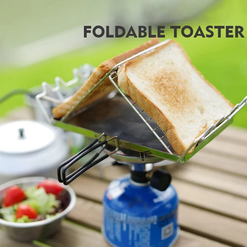 FlyFlise Folding Camp Stove Toaster Stainless Steel Bread Toaster Rack for Camping Backpacking Picnic