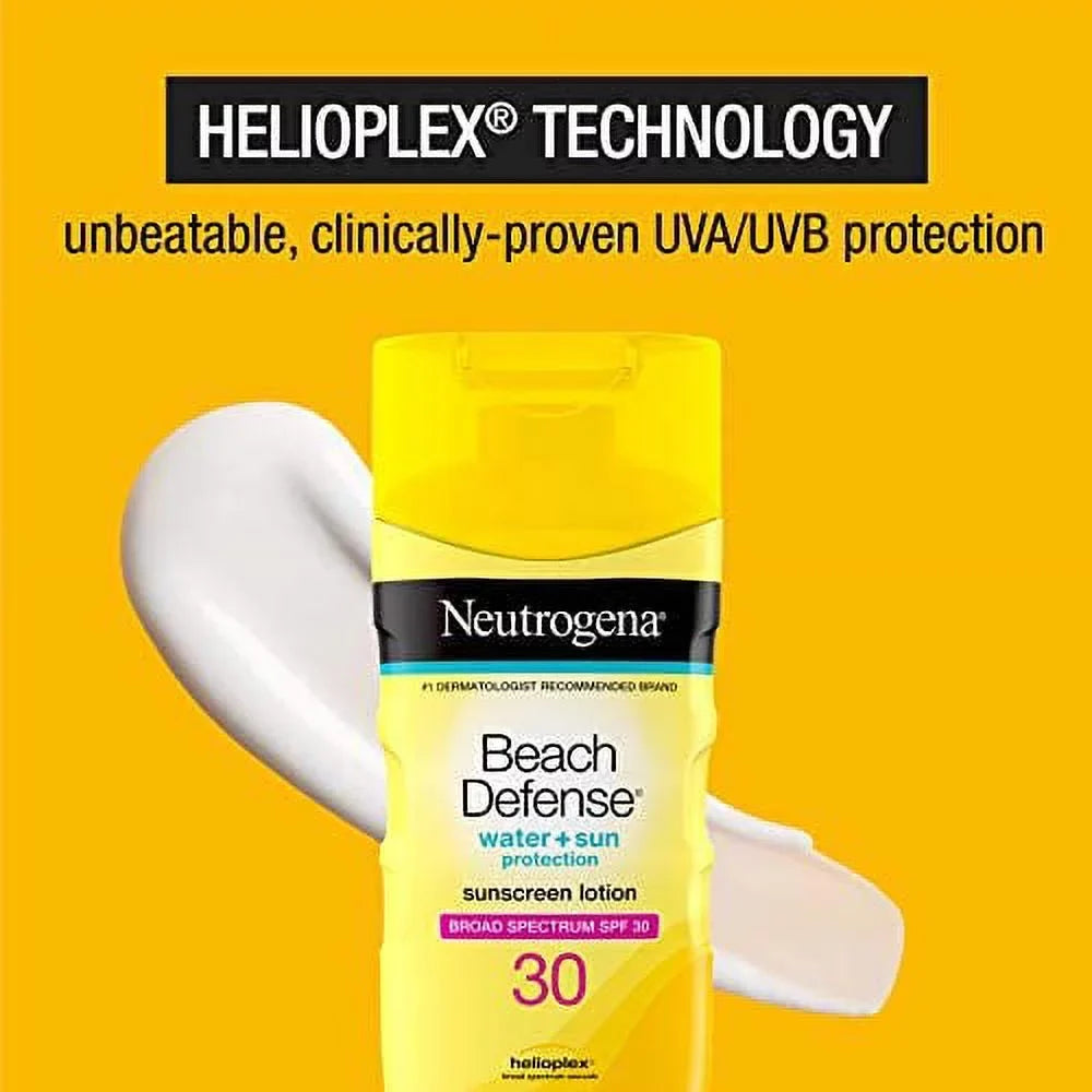 Neutrogena Beach Defense Water Resistant Sunscreen Body Lotion with Broad Spectrum SPF 30, Oil-Free and Fast-Absorbing, 6.7 oz