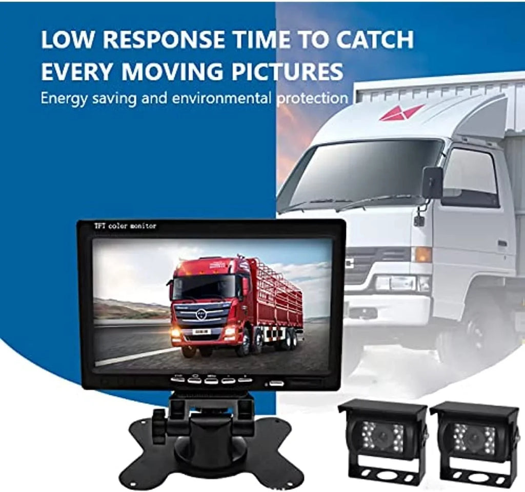 Bileeko RV Rear View Camera Monitor System 7 inch with 2 Night Vision Rearview Camera for Truck Trailers Bus