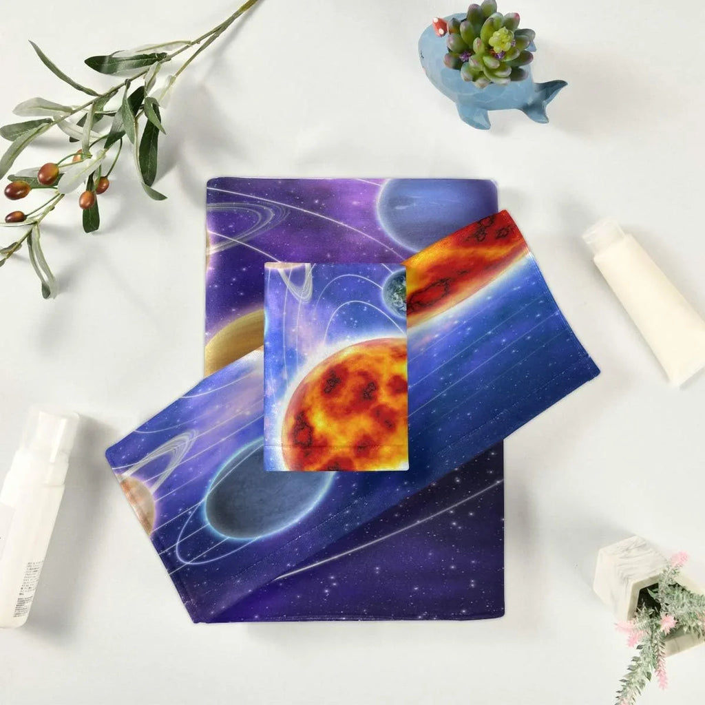 Coolnut Solar System Planets 3 Piece Towels Set, Quick-Drying & Absorbent, 1 Bath Towels, 1 Hand Towels and 1 Washcloths Wash cloth