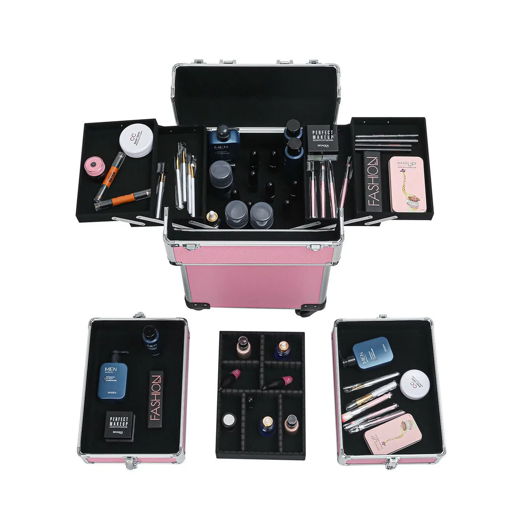 Rolling Train Case 4-in-1 Portable Makeup Train Case Professional Cosmetic Organizer Makeup Traveling case Trolley Cart Trunk