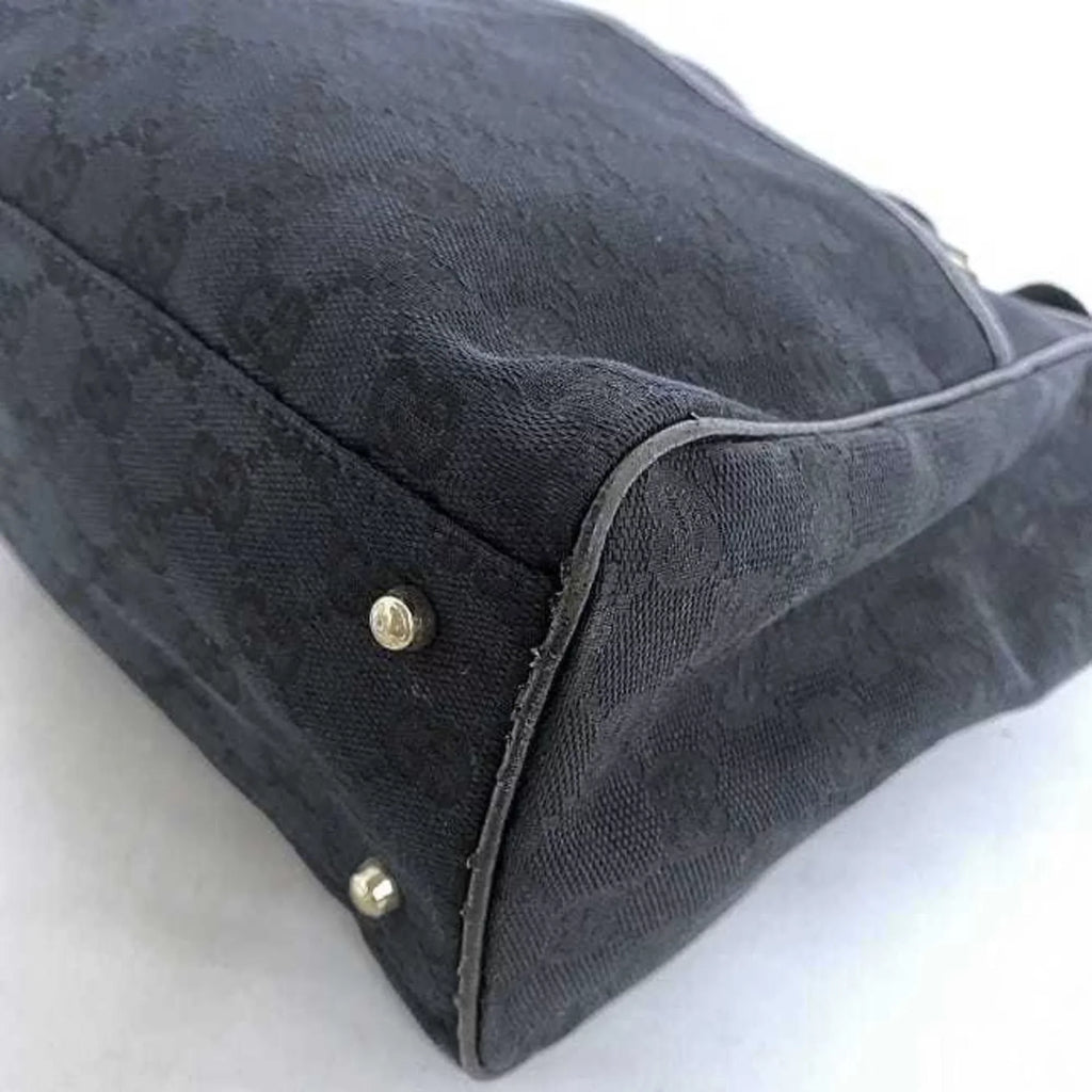 Pre-Owned Gucci Tote Bag Dark Silver Horsebit 145810 Canvas Leather GUCCI Handbag Ladies (Good)