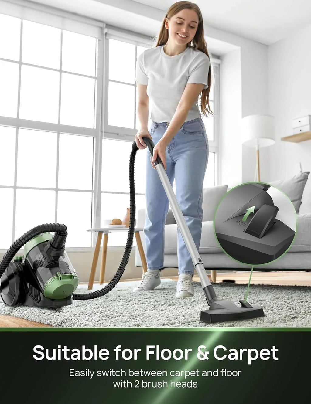 Vacuum Cleaner, High Suction Canister Vacuum Cleaner, 1200W Adjustable Suction Power, Bagless Canister Vacuum Cleaner, Easy-to-Clean Dust Container for Home, Cars,Hard Floors, Carpets, Pet Hair