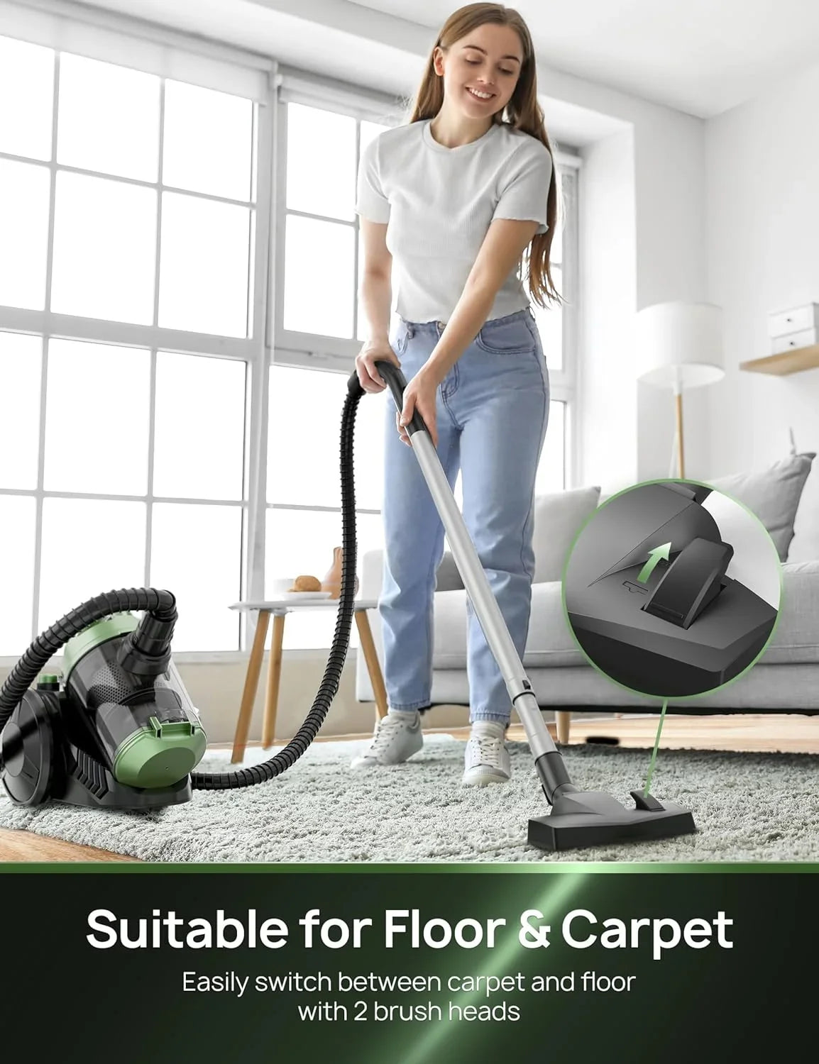 Vacuum Cleaner, High Suction Canister Vacuum Cleaner, 1200W Adjustable Suction Power, Bagless Canister Vacuum Cleaner, Easy-to-Clean Dust Container for Home, Cars,Hard Floors, Carpets, Pet Hair