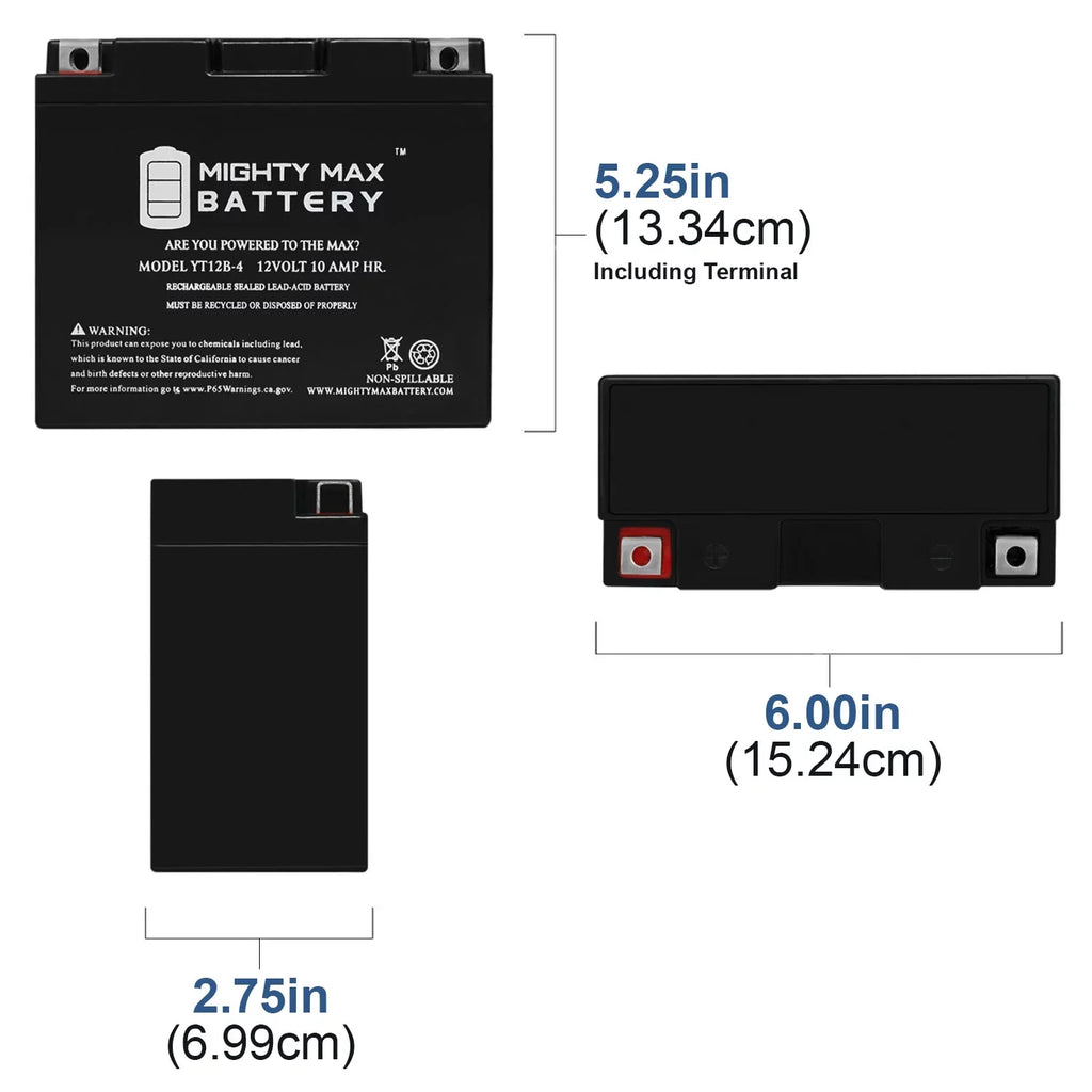 YT12B-4 12V 10Ah SLA Battery Replaces High Performance AGM Motorcycle
