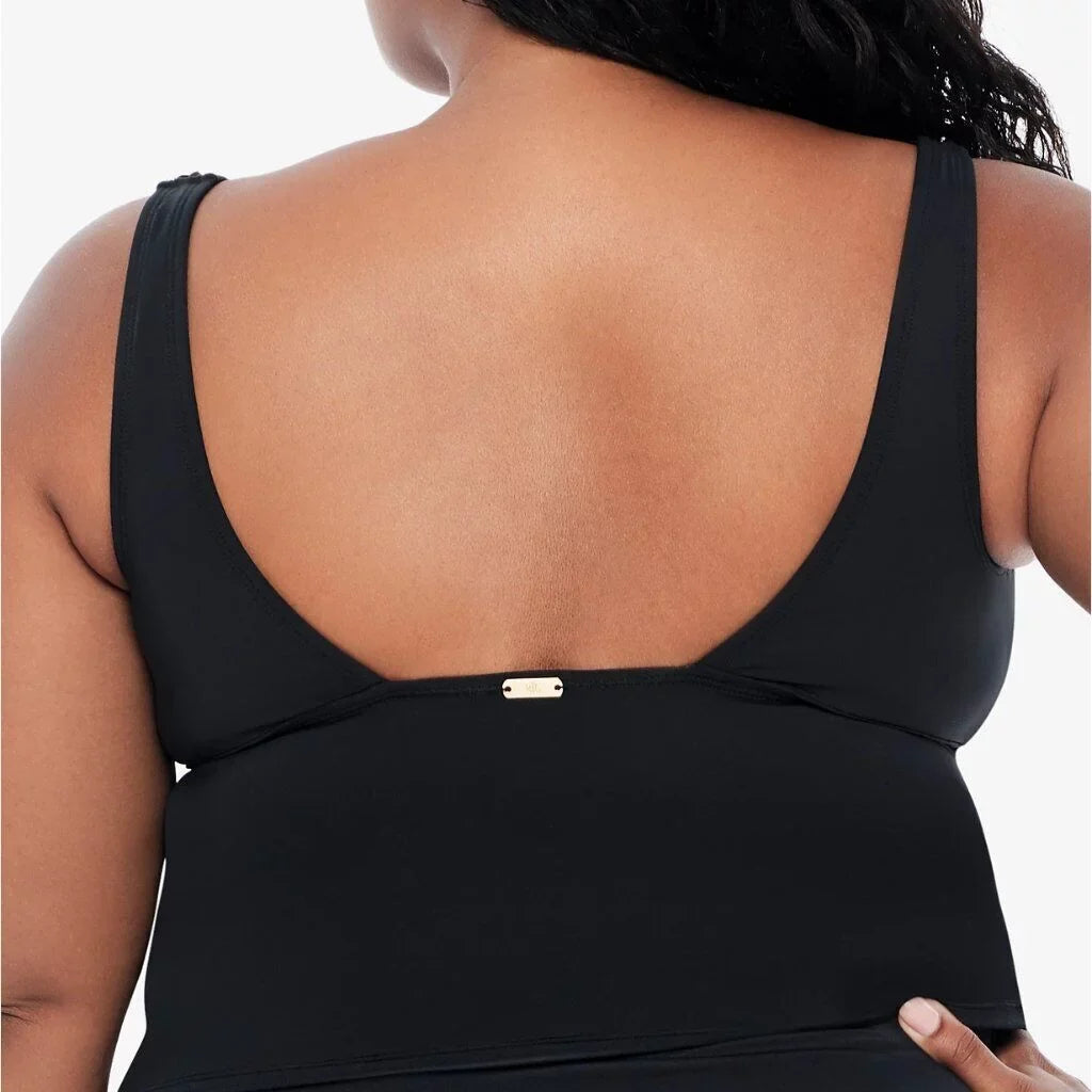 Ralph Lauren Dark Plus Size Tummy-Control Underwire Ruffled Tankini Top, US 20W