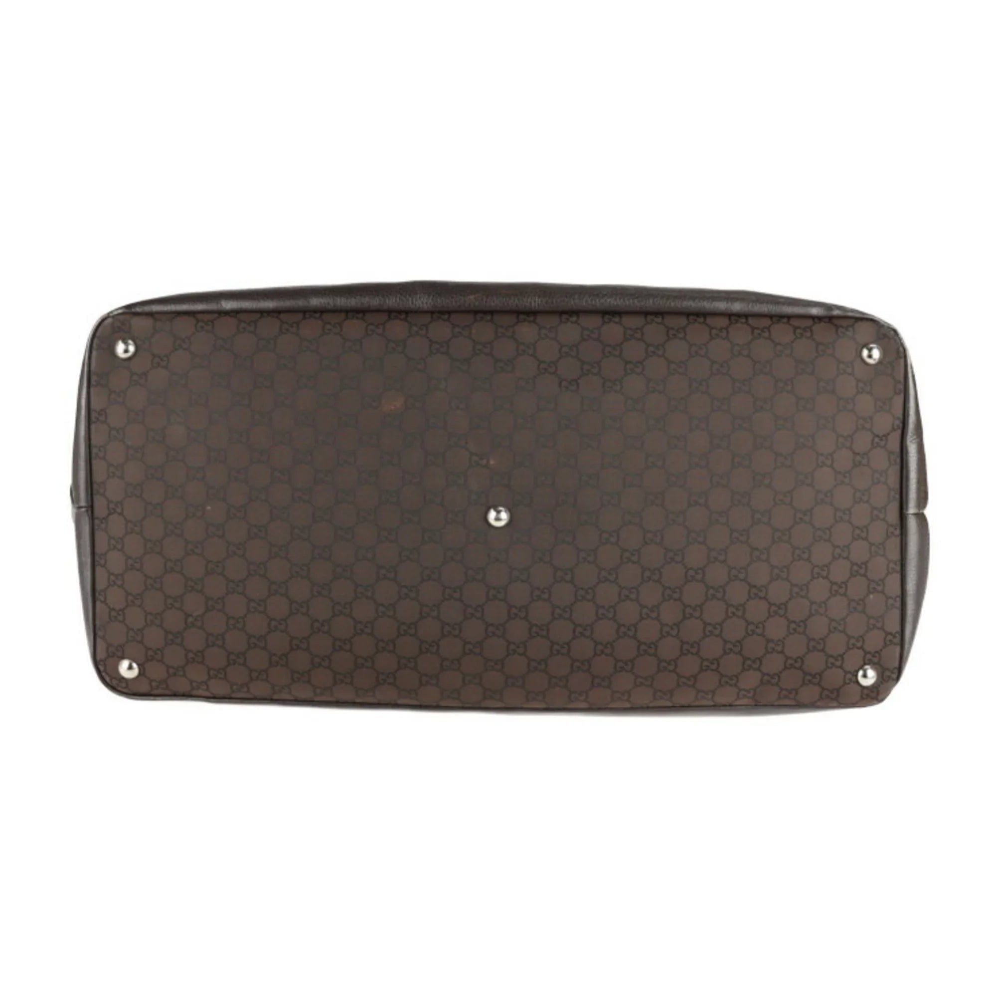 Pre-Owned GUCCI Gucci Boston Bag 105669 GG Nylon Leather Brown Shoulder Travel (Good)